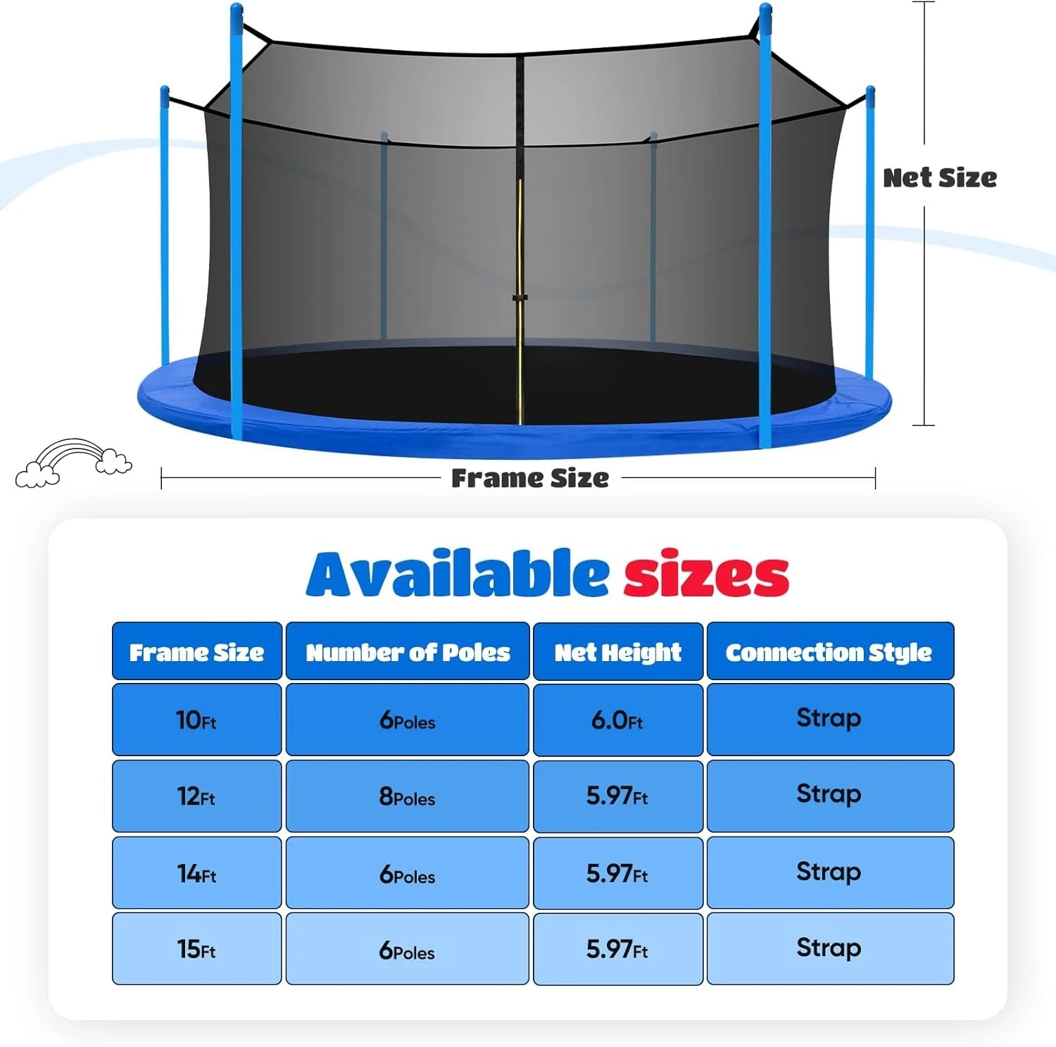 

Детали батута Коврик Pad Net Подходит для рамок 10 футов 12 футов 14 футов 15 футов 16 футов Батут · Прямые продажи с фабрики