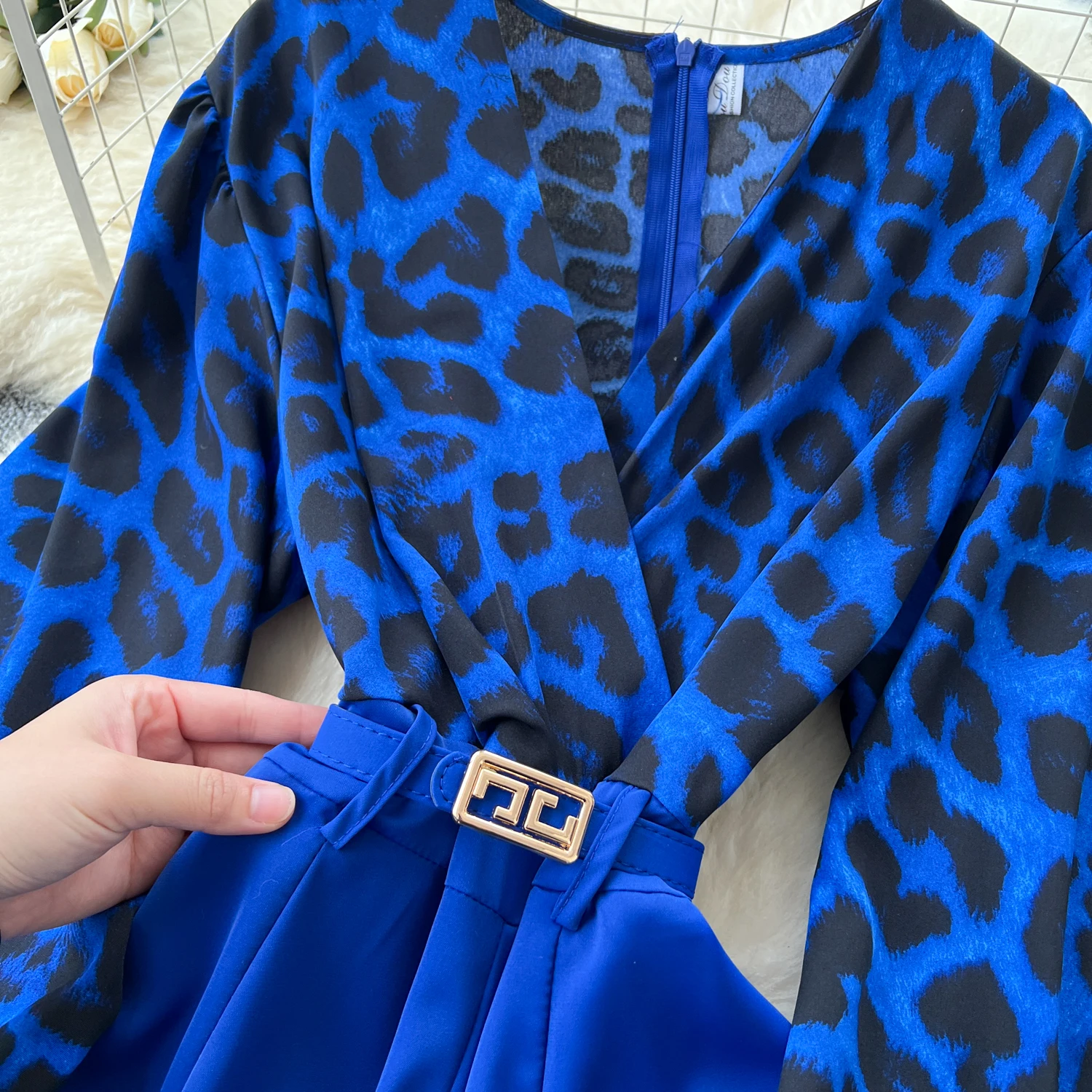 Chic vintage V-neck leopard sashes Fairy loose Summer Beach Vacation Women Boho Sundress Jumpsuits