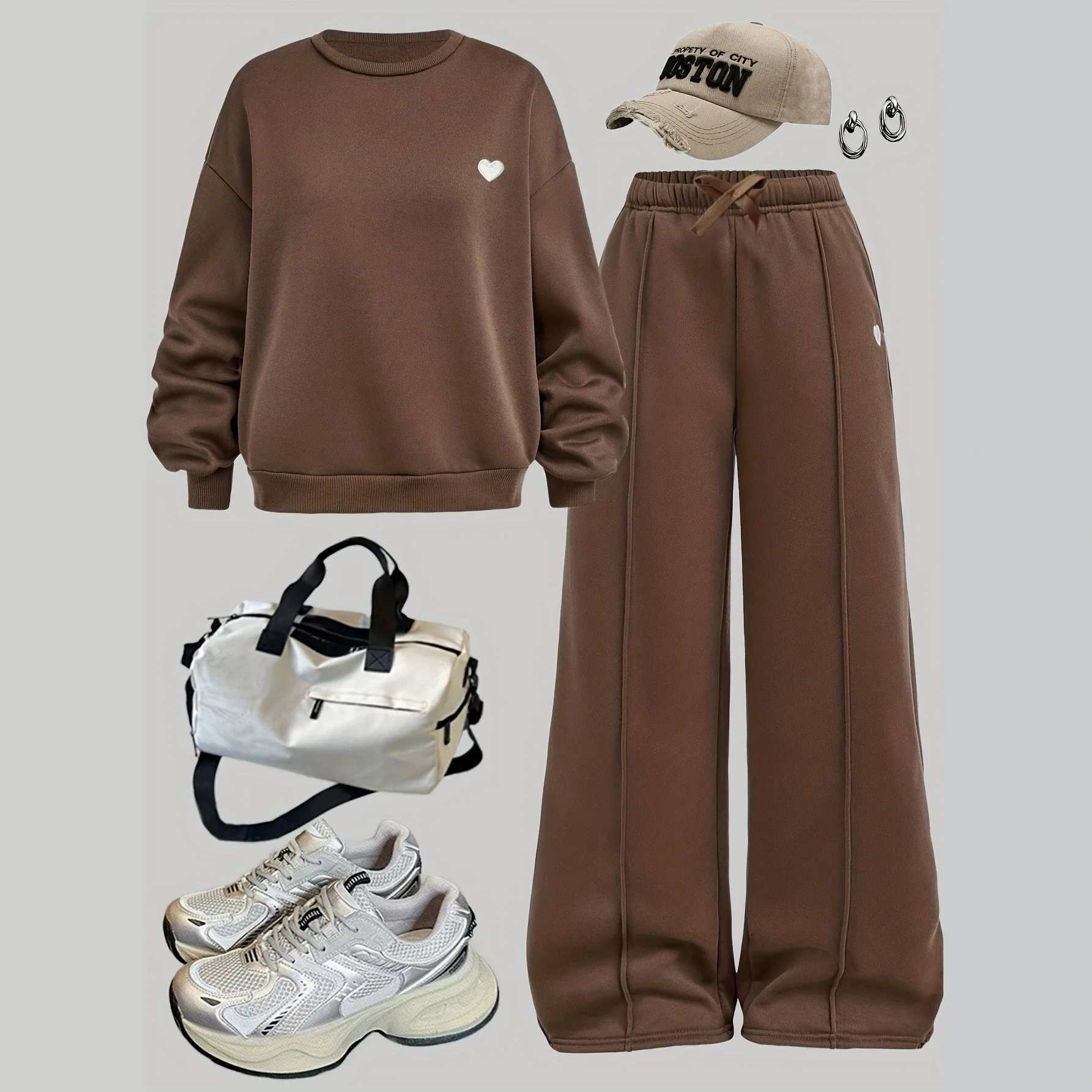 INS Children Girl 2PCS Clothes Set Junior Girls Long Sleeve Round Collar Top+wide Leg Pants Outfits Young Teens Girl Sports Pant