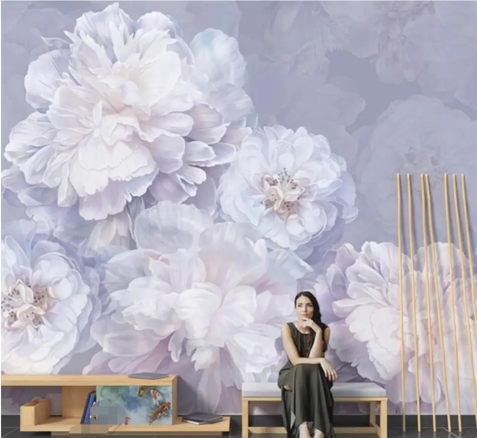 Custom Wallpaper Nordic Style Hand-painted Peony Floral Pastoral Mural Living Room TV Background Wall wallpapers home decor