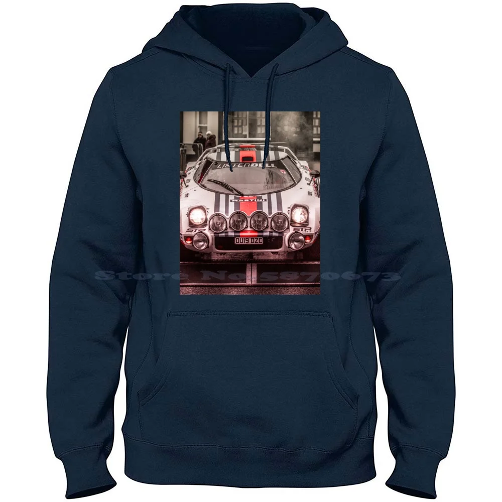 Lancia Stratos Rally Car In Martini Racing Livery 100% Cotton Hoodie Lancia Stratos Lister Bell Martini Racing Rally Car