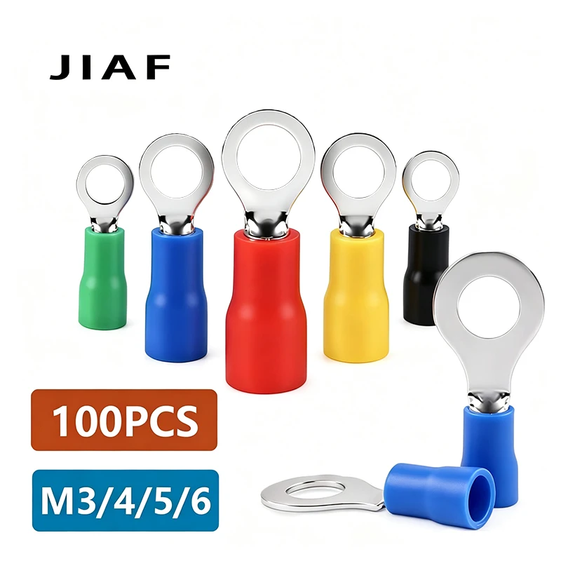 100PCS Ring Crimp Terminal RV1.25/3.5/5.5 Pre-insulated Ferrules Lugs  Electrical Crimp Terminal RV1.25-5.5 Cable Wire Connector