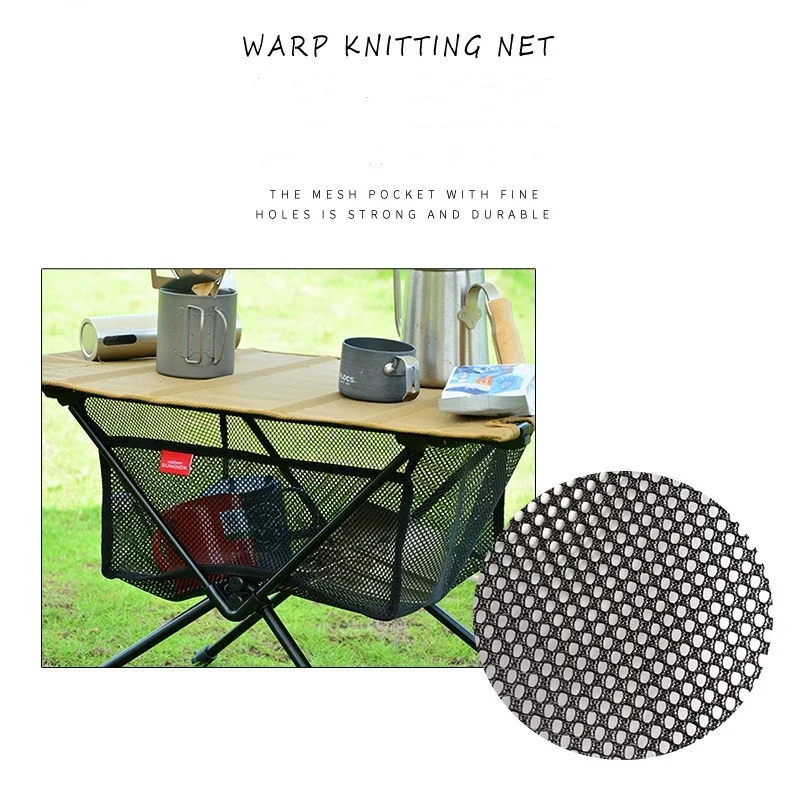 Outdoor Folding Table Net Bag Fine Knitted Thick Net Under Desk Storage Bag Holder Camping Hiking Fishing Sundries Network Pouch