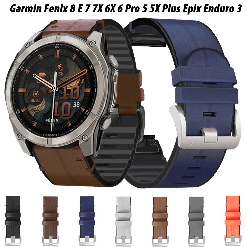 

Кожаный силиконовый ремешок 26 мм 22 мм для Garmin Fenix8 E 7X 6X 6 5X 5Plus Tactix 7 Forerunner 965 955 Enduro 2 Аксессуары