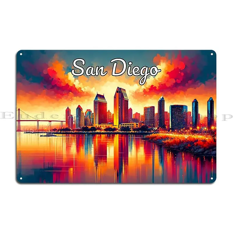 San Diego Sunset Skyline Cityscape Splendor Metal Sign Create Designing Cinema Vintage Garage Tin Sign Poster