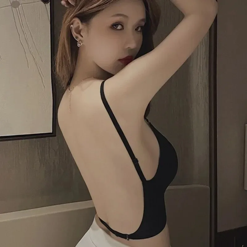السيدات غير مرئية رفع البرازيلي عارية الذراعين مثير النساء حمالات الصدر المنخفضة قطع يغرق حمالة مفتوحة الظهر الزفاف الملابس الداخلية سلس الملابس الداخلية