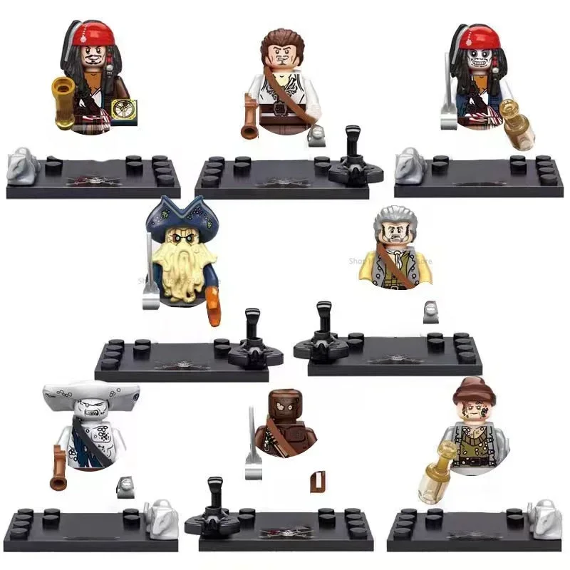 8 teile/satz Piraten der karibischen Bausteine Jack Sparrow klassische Filmfiguren Kopf Zubehör Ziegel Spielzeug für Kinder