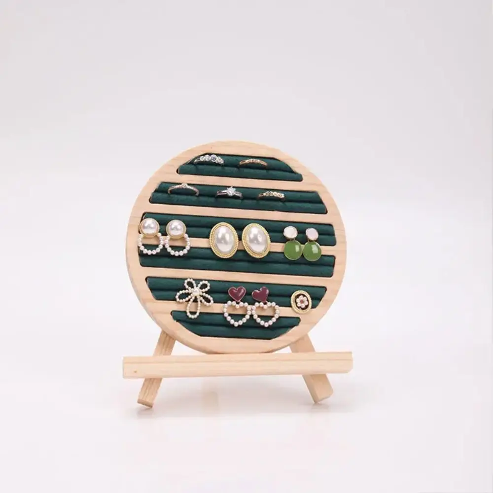 Ronde vorm sieraden display rack opbergvak ketting armband ring oorbel houder fluwelen voering houten sieraden organisator
