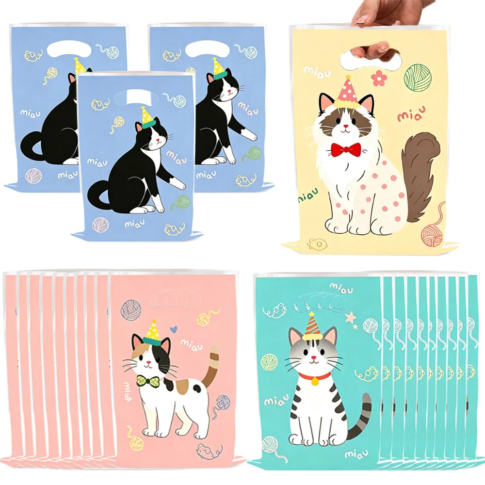 New hot Cute Cat Party Gift Bags Cartoon Kitten Treat Bags Kids Birthday Party Favor Bag 10pcs/30pcs