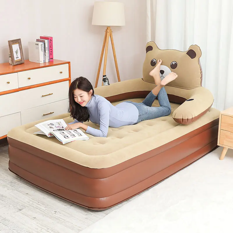 Cama inflable de oso, colchón de aire portátil doble para el hogar, cama de aire marrón