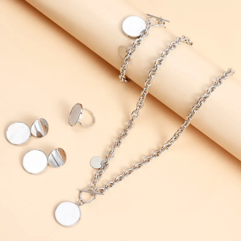 5pcs/set Light Luxury White Shell Pendant Jewelry Sets for Women Trendy Necklace Bracelet Earrings Ring Wedding Jewelry Gifts