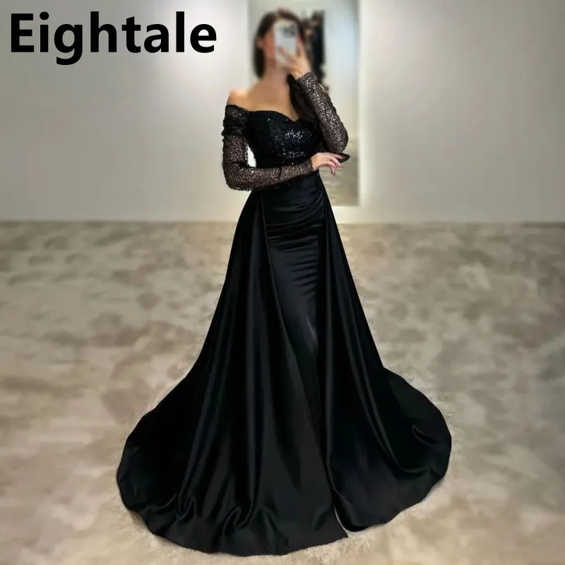 

Eightale Customized Black Mermaid Off Shoulder Evening Dress Sequin Long Sleeve Prom Dress Women Formal Party Gown Dubai 2025