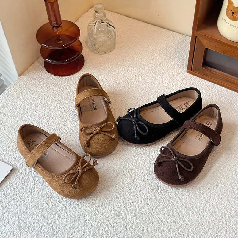 

Little girls shoes Velvet girls' princess shoes Children's soft-soled flat shoes for 2-7 year olds kids Brown Coffee Black