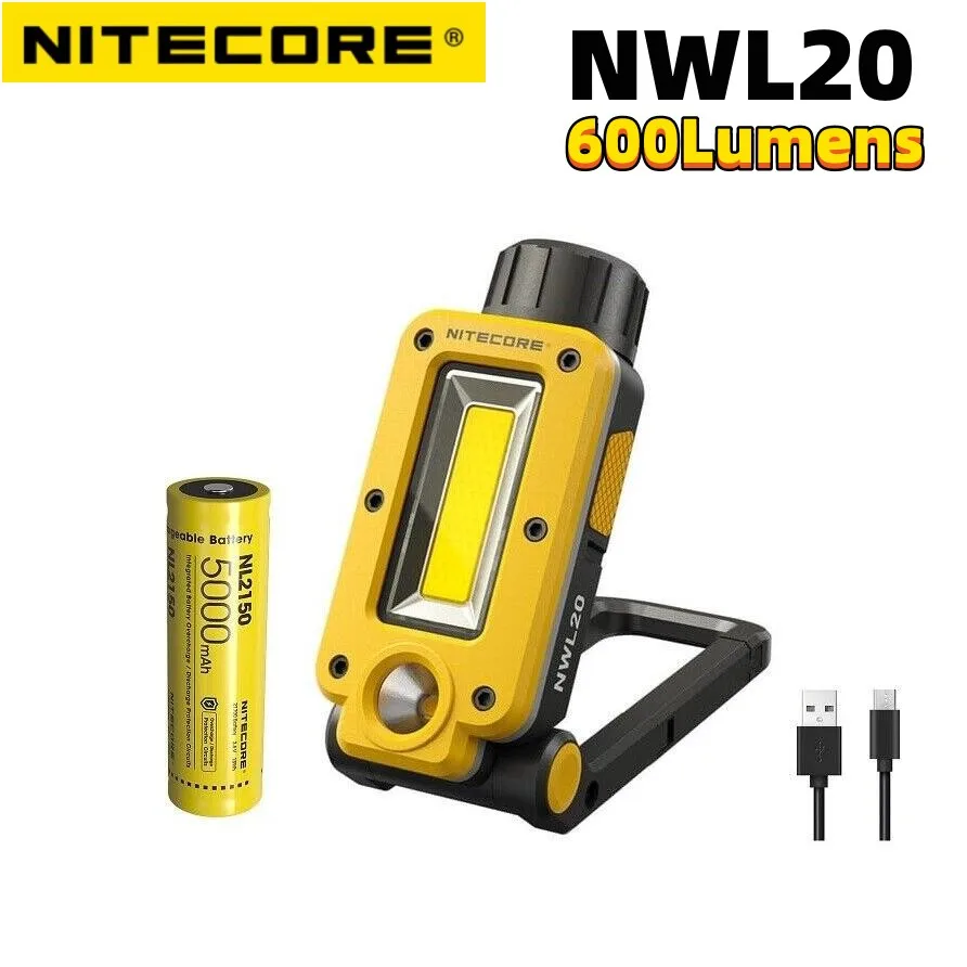 NITECORE NWL20 Multifunctional Tool Flood Spot Light Triple Output 600 Lumens USB-C Rechargeable Work light with 5000mAh Battery