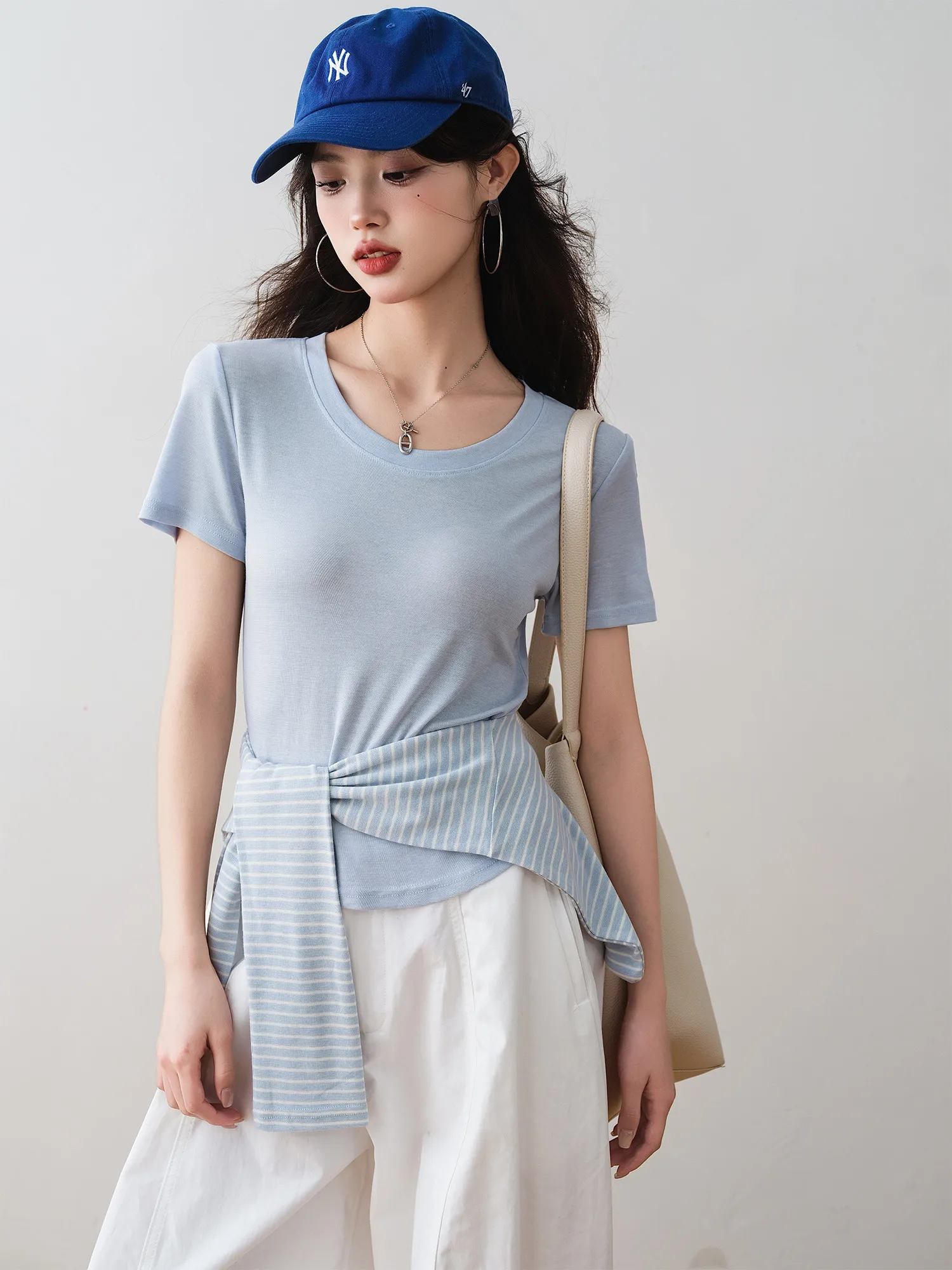 

Летний женский топ Ronron Casual Slim Fit с круглым вырезом и ажурной вязкой, новинка