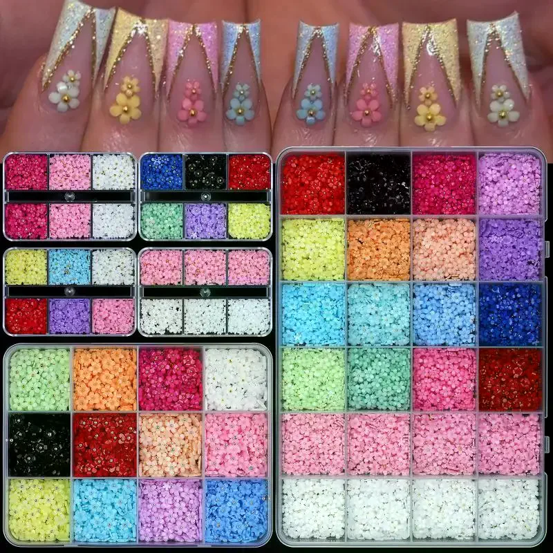 Mixed Colors 3D Flower Nail Charms Set 6 Grids Nail Art DIY Decorations for Professional Salon Home Use