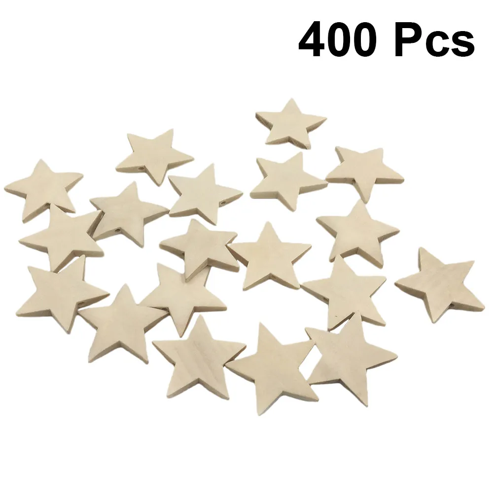 400Pcs Wood Pentagram Pieces DIY Painting Craft Slices 2mm Thickness Natural Color Wood Decor for Festival Wedding Party Table