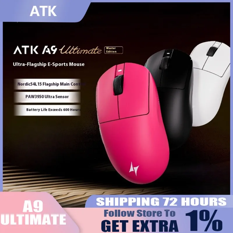 

Беспроводная мышь ATK A9 Ultimate Master Edition PAW3950UItra 53gUltra Легкая эргономичная игровая мышь для киберспорта ПК Пользовательский аксессуар