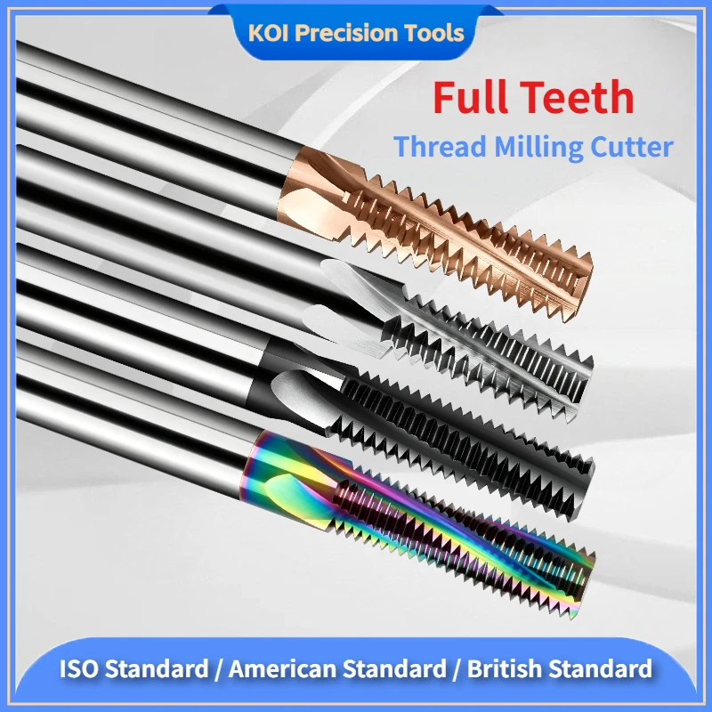 Solid Carbide Coated Full Teeth Thread Milling Cutter ISO Thread Spec M2-M16 American Standard UNC UNF G RC NPT Imperial System