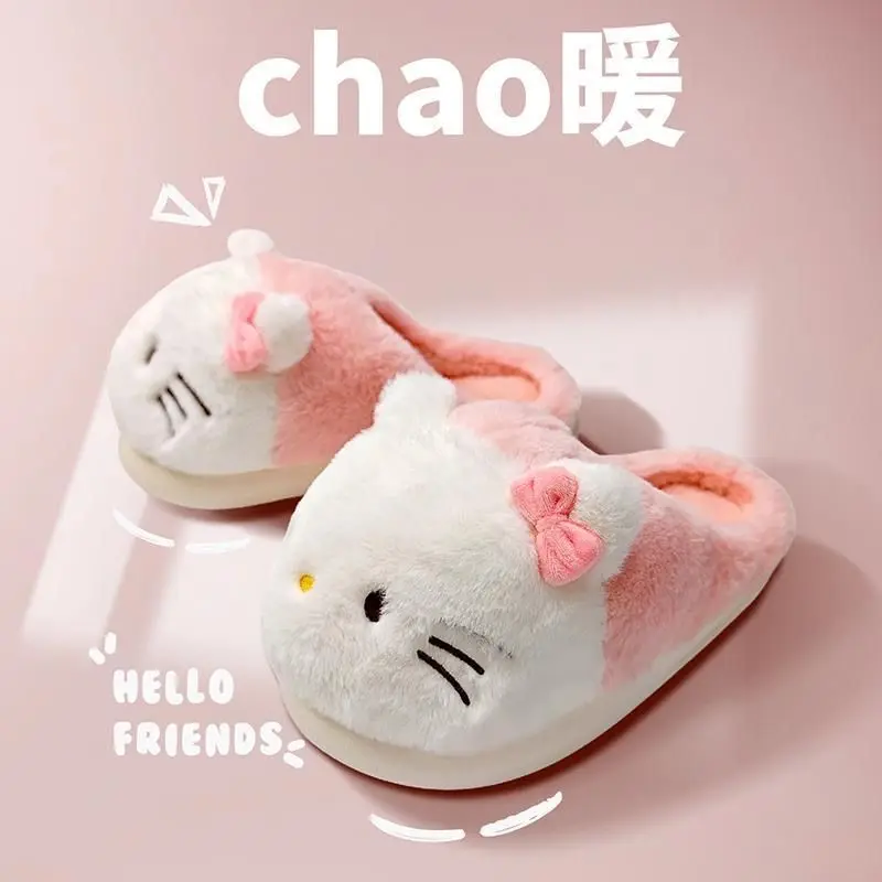 The new Sanrio Hello Kitty cotton slippers Kuromi Cinnamoroll indoor thick-soled warm outer wear non-slip cotton shoes