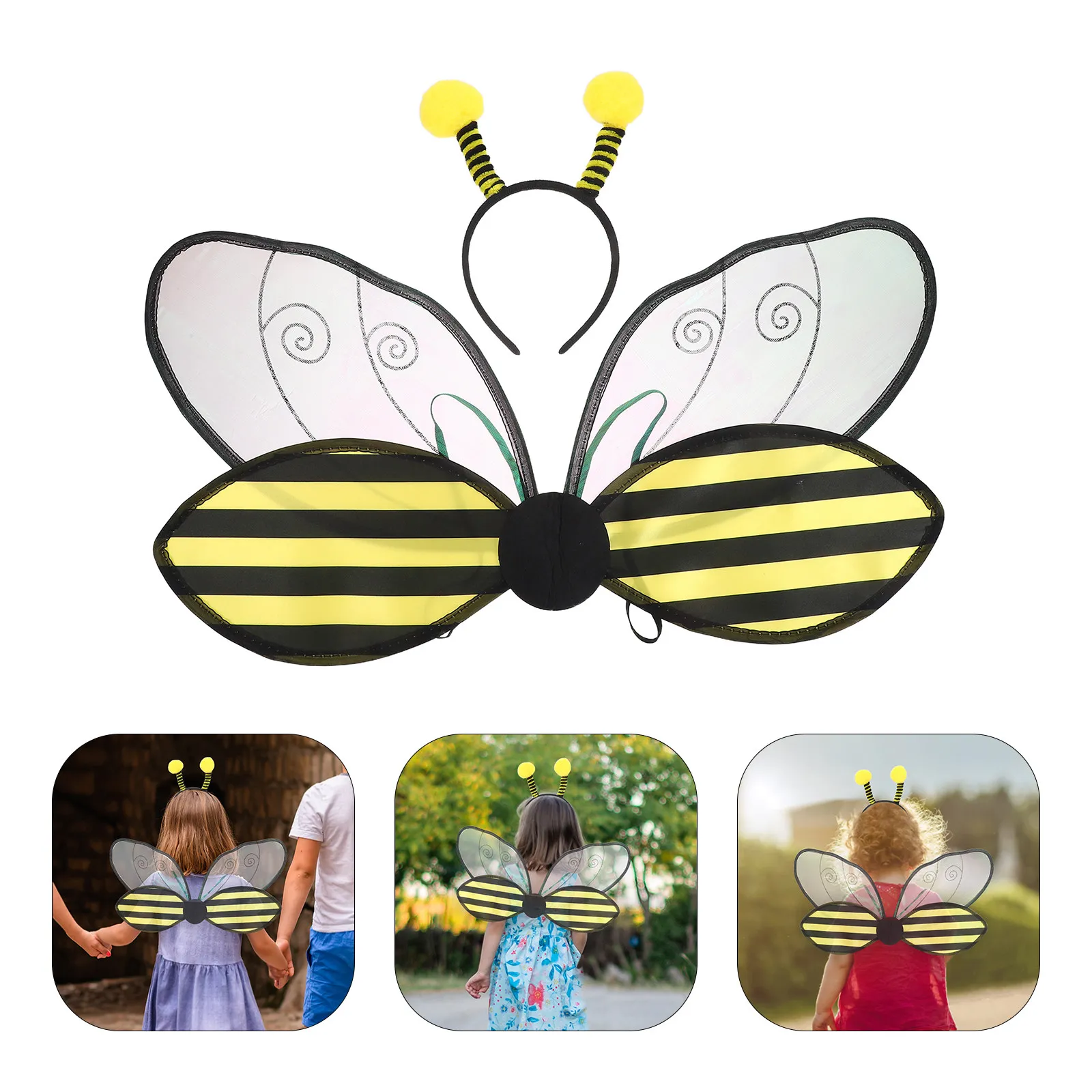 ชุดแต่งกายผึ้งฮาโลวีน 1 ชุด สีเหลือง สำหรับงานปาร์ตี้ การแสดงบนเวที คอสเพลย์ พร้อมปีกผึ้ง