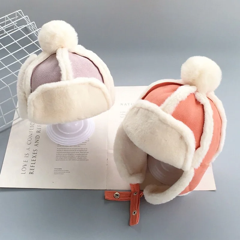 Children's Hat Autumn Winter Girls Baby Suede Warm Ear Protection Hat Boys Fleece Lined Thickened Lei Feng Hat Winter