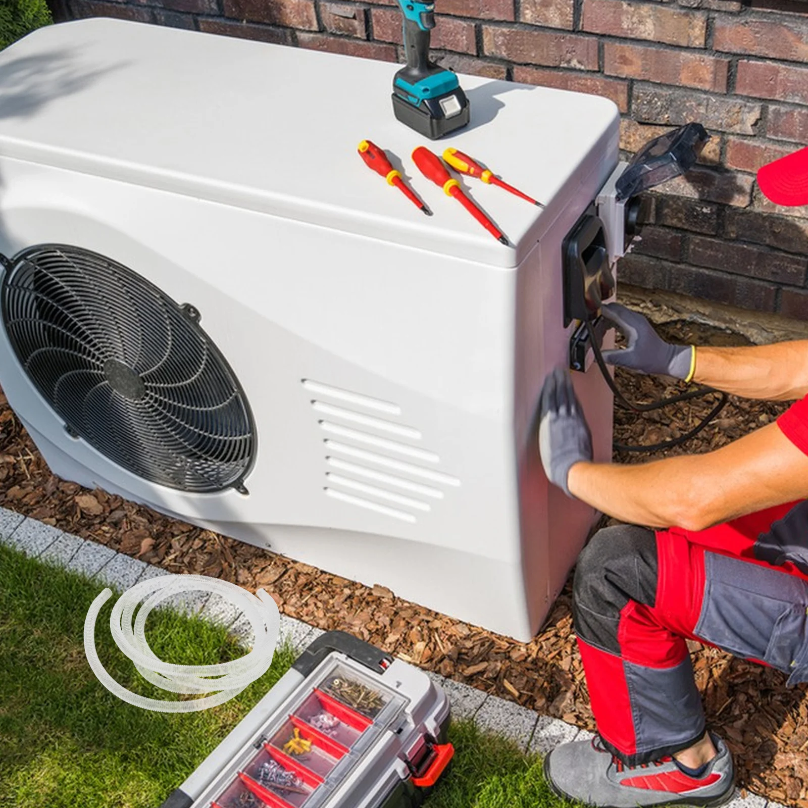 أنبوب تصريف مكيف الهواء، وحدة خارجية مناسبة عالمية، خرطوم مكثف بلاستيكي متين، سهل التركيب، اتصال مانع للتسرب للمياه