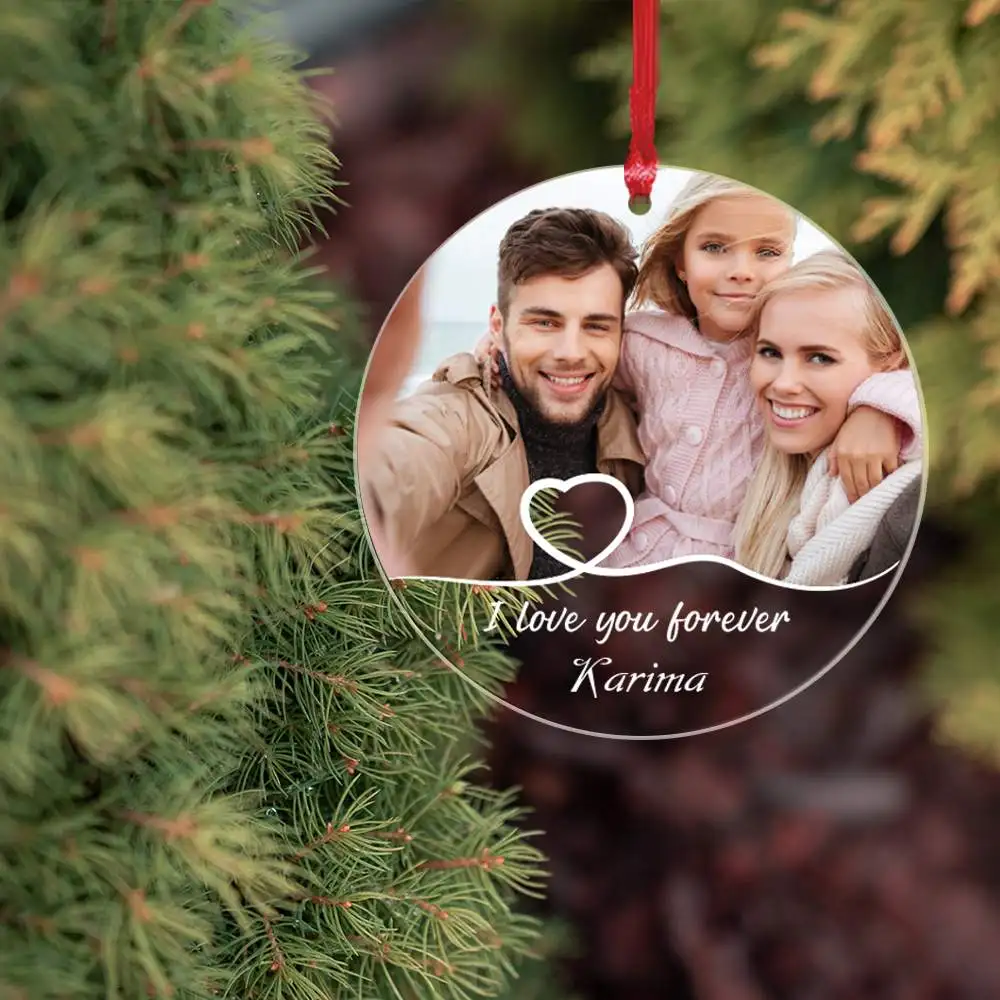 1pc Personalized Custom Photo and Name Round Acrylic Keychain, Acrylic UV Process, Thanksgiving, Father's Day, Valentine's Day
