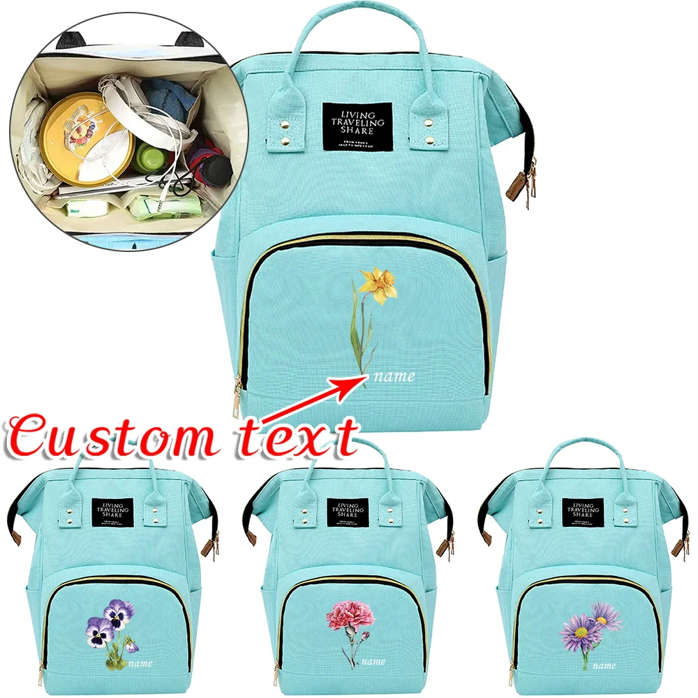 

Customized Name Large Capacity Mummy Bag Outdoor Maternity Backpack Multi-Function Storage Pack Waterproof Infant Stuff Bags