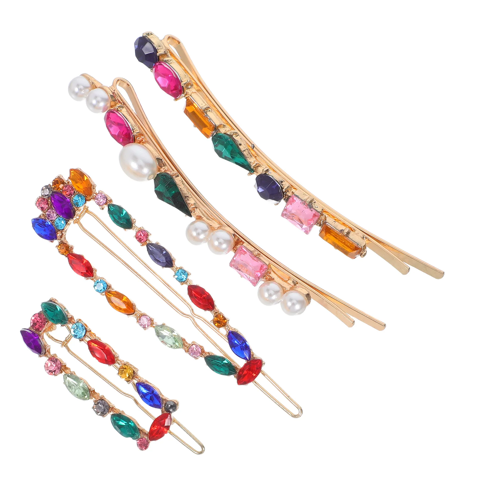 

Набор из 4 заколок для волос из сплава с стразами, стильные заколки для челки, разноцветные аксессуары для женщин, подарок, заколка-невидимка, инструмент для плетения кос