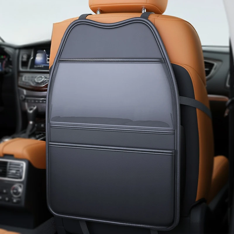 مقعد السيارة المضادة للركلة وسادة جلدية السيارات المقعد الخلفي معلقة حامي غطاء مع التخزين المنظم جيب باد لملحقات الأطفال #6
