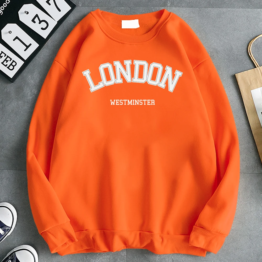 Autumn Fashion Woman Pullover London Westminster Street Letter Print Hoody Crewneck Fleece Sweatshirt Loose Warm Female Clothes