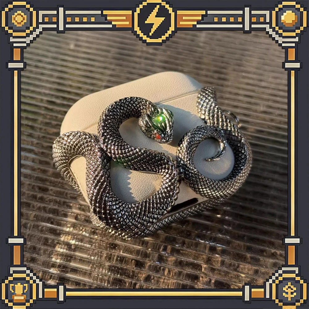 

Чехол для наушников XKSU Black Snake Case с геометрическим узором для AirPods 4, кожаный защитный чехол для наушников, аксессуары для ПК, подарок