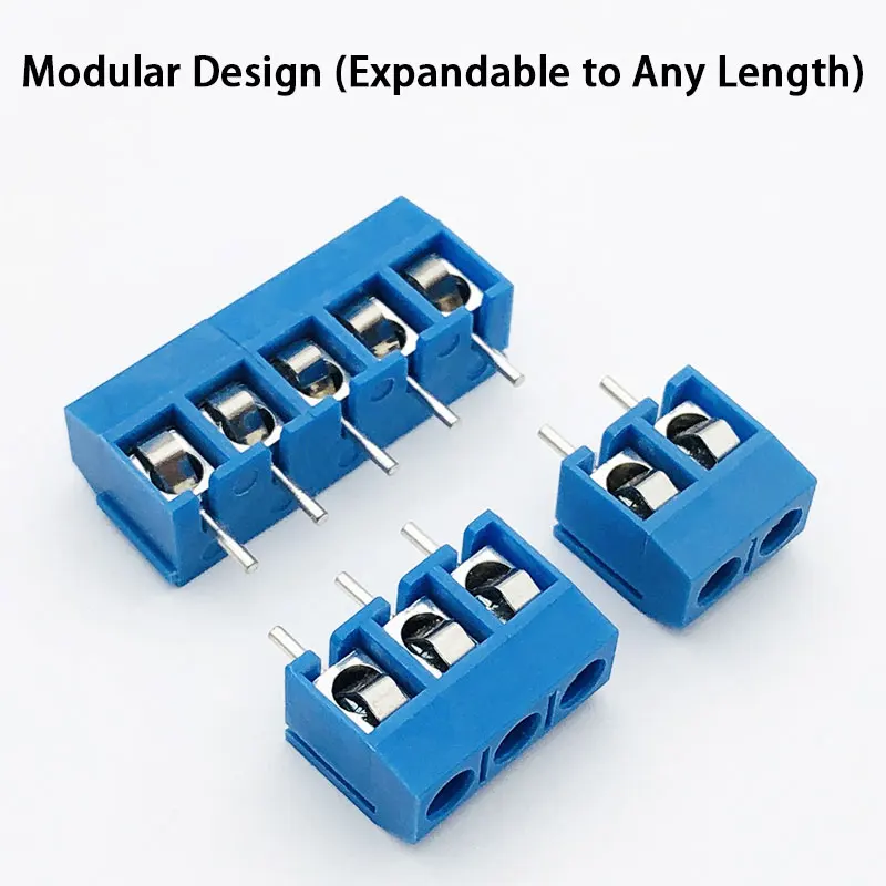 301 Series 5.0mm Pitch Screw Terminal Block PCB Mount Modular Connector, 2P 3P Sections Stackable for Custom Poles 16A 300V Blue