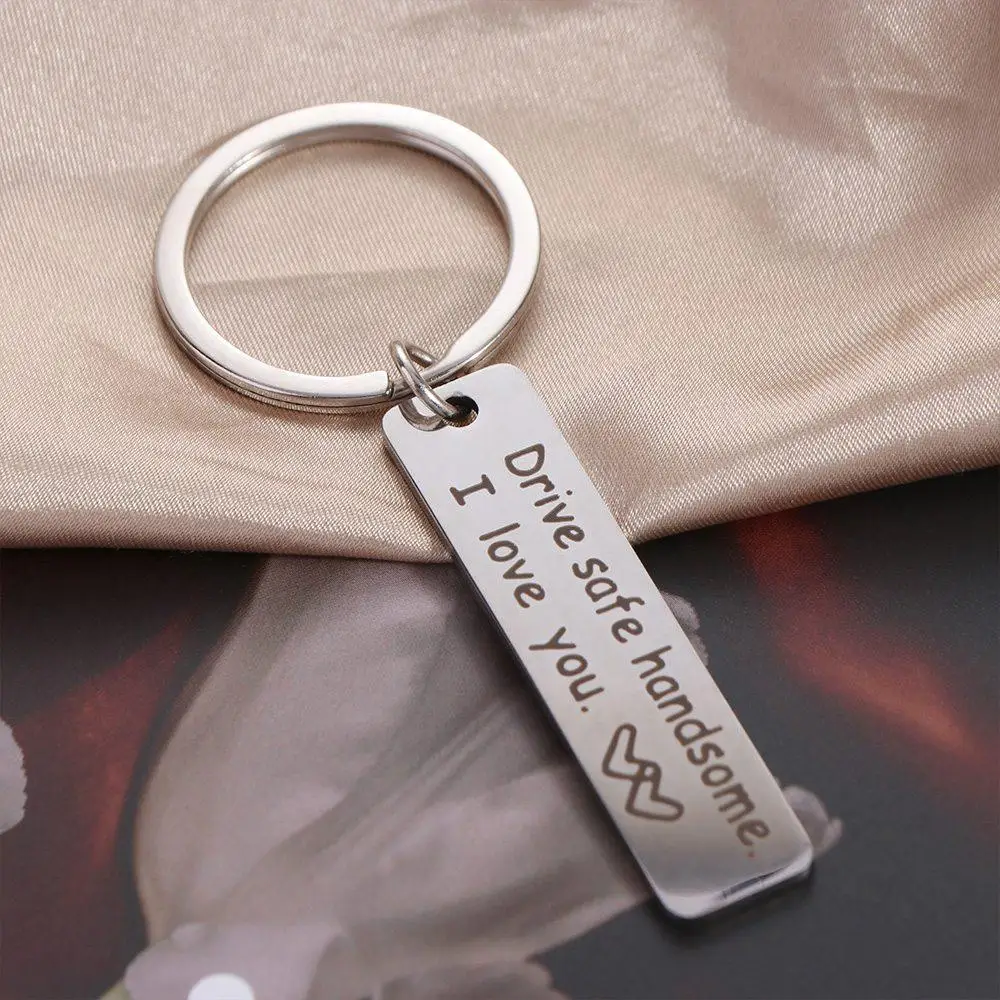 Stainless Steel Engraving Car Key Ring Drive Safe Handsome, I Love You Double Sided Mirror Polishing Drive Safe Keychain