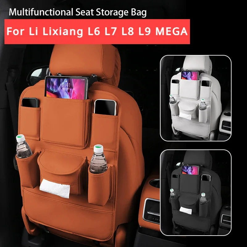 

For Li Lixiang L6 L7 L8 L9 2022 2023 2024 PU Leather Car Seat Back Storage Bag Large Capacity Car Backseat Organizer Storage Bag