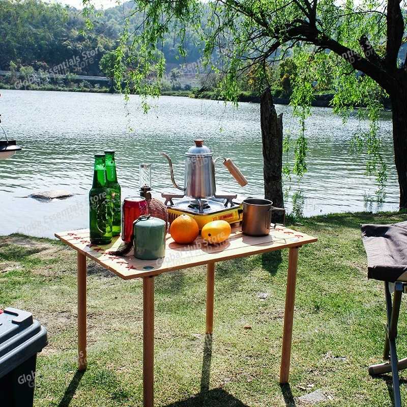 Outdoor Camping Pure Solid Wood Portable Multi-functional Picnic Foldable Table Small Apartment Square Table Beech Table