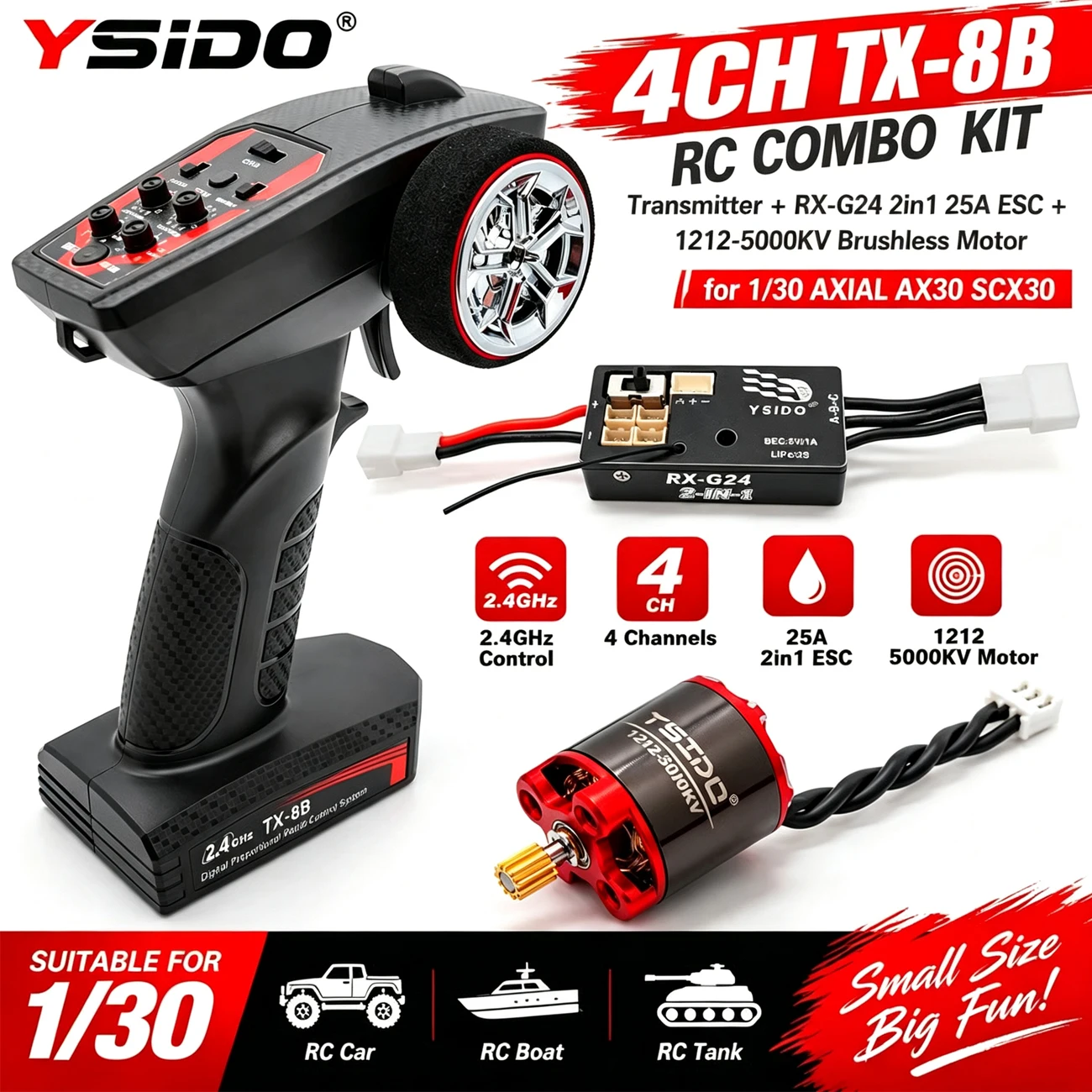 kit-combine-ysido-4ch-tx-8b-emetteur-avec-rx-g24-2en1-esc-25a-moteur-brushless-1212-5000kv-pour-voiture-bateau-et-char-rc-1-30-axial-scx30