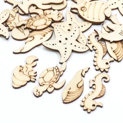 20pcs 12-40mm Mixed Sea Turtle/Horse/Whale Wood DIY Crafts Home Decoration Handicraft Wooden Wedding Embellishments Arts