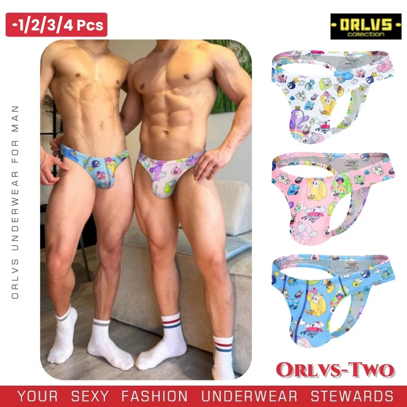 

1/2/3/4 PCS Man Sexy Single Thong Underwear Hot Sale Colorful Summer Patterns Sexy Underpant Quick Dry Slip Panties Men's Briefs