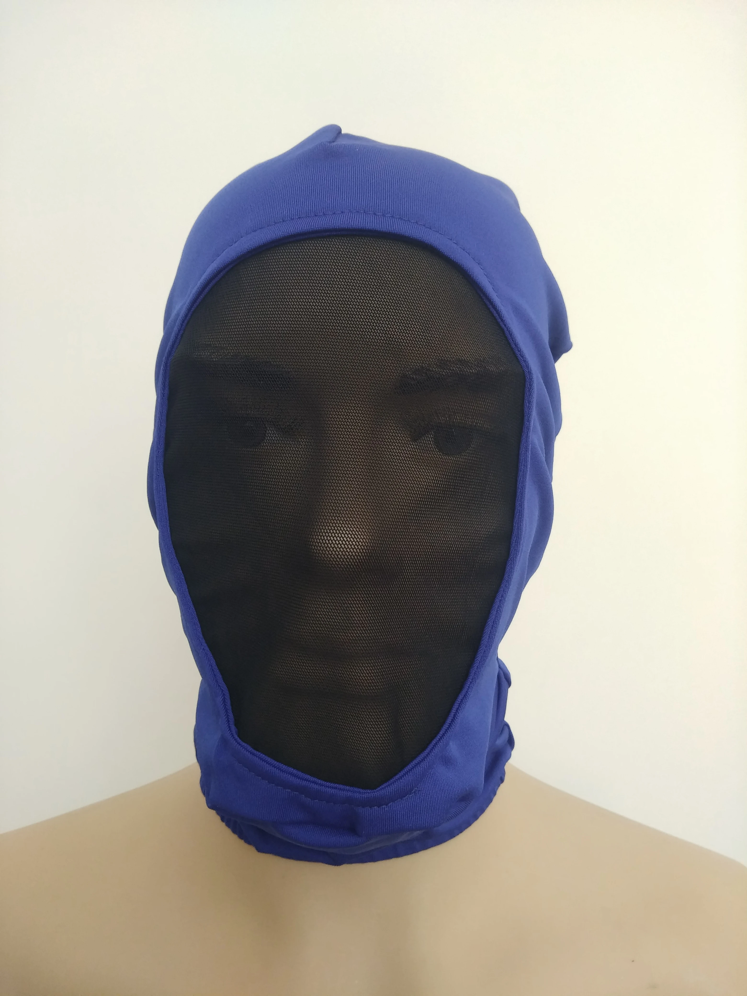 Halloween Masker Cosplay Kostuums Spandex Blauwe Kap Open Gezicht Voeg Mesh Unisex Zentai Kostuums Party Accessorie