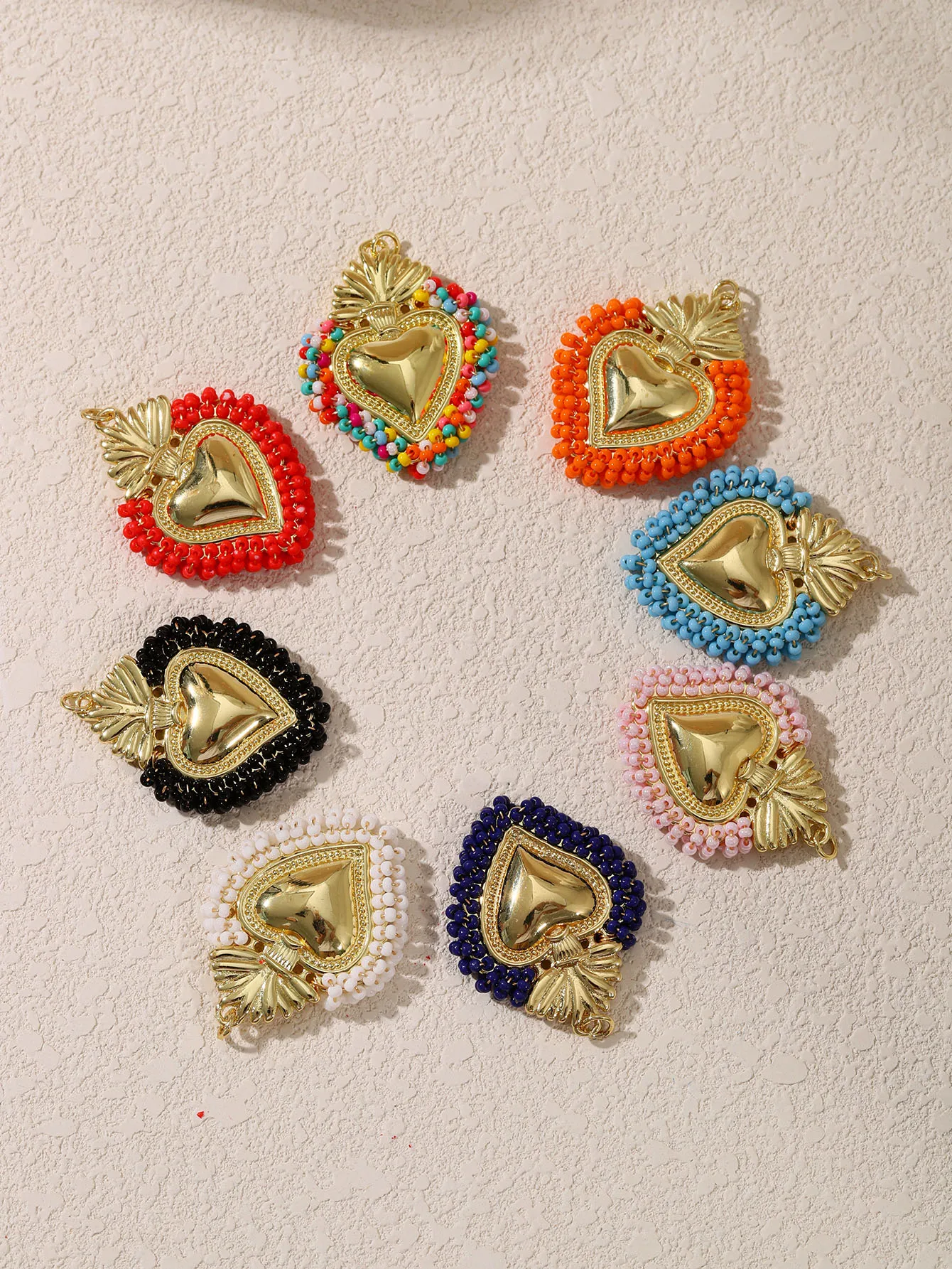 New high appearance level fashion alloy rice bead woven metal Love pendant ladies color DIY earrings necklace jewelry accessorie