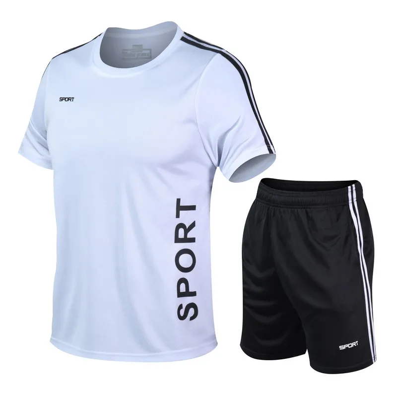 

【 M-5XL 】 Summer oversized sports set, men's quick drying short sleeved T-shirt, shorts, mesh breathable outdoor running two-pie