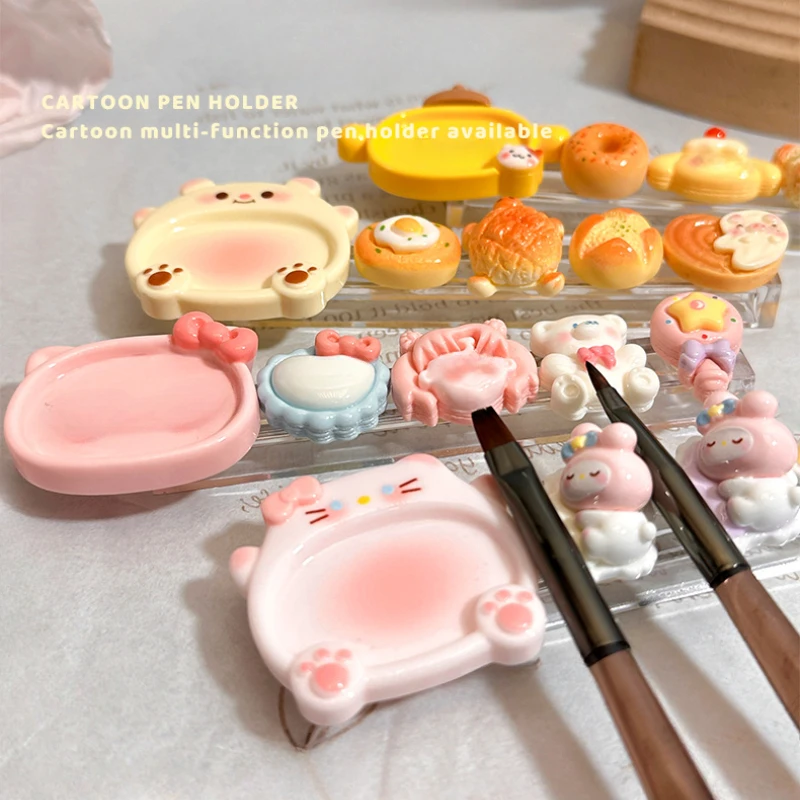 Cute Animal Acrylic Nail Art Pen Holder Long Strip Bread Multi Grid Pen Storage Rack Desktop Colored Painting Pen Showing Shelf