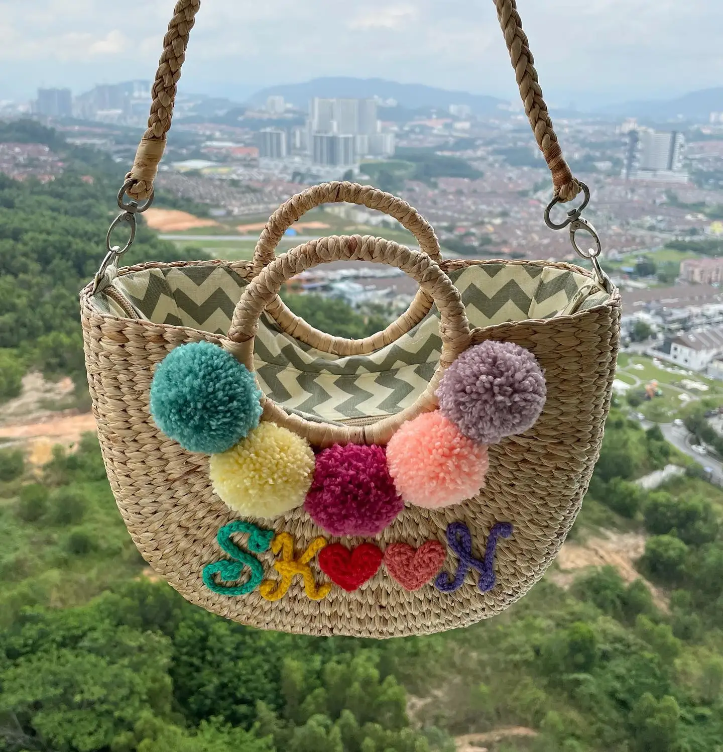 custom letter Bohemia Vintage Summer Women Hand-Woven Rattan Straw Purse Beach Wicker bag