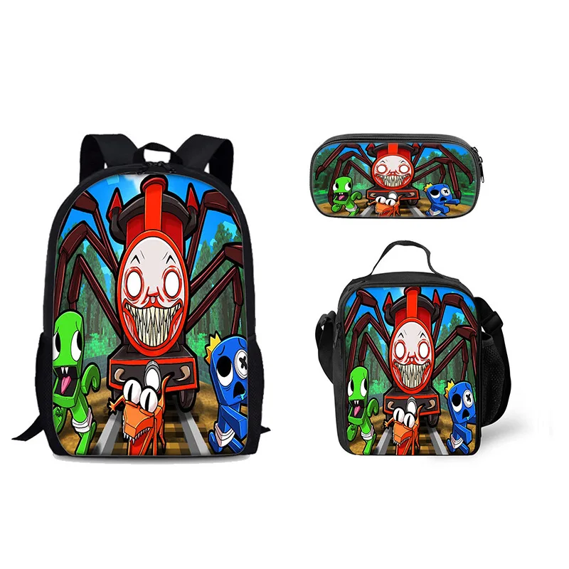 Choo-Choo Charles 3D Print 3pcs Student School Bags Laptop Daypack Backpack Crossbody Lunch bag Pencil Case