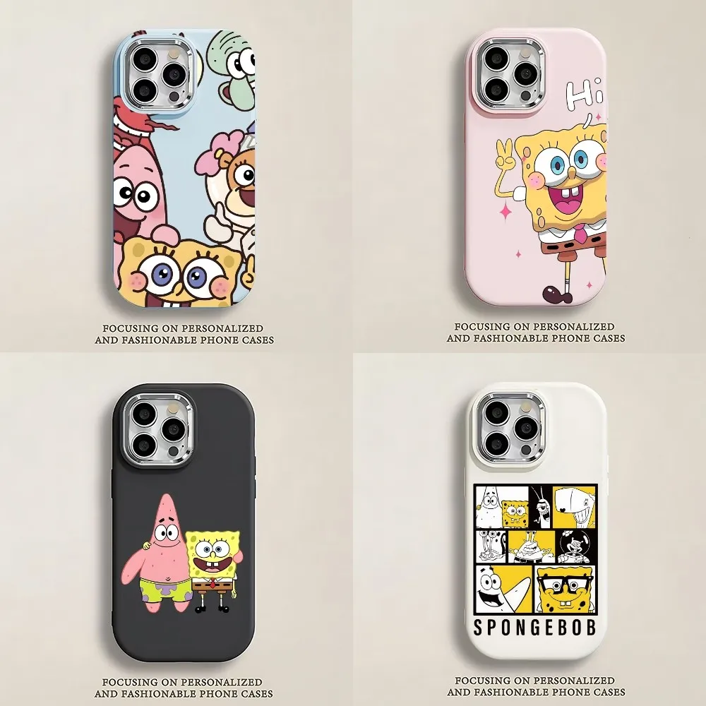 

Cute S-SpongeBob Phone Case For IPhone 12 13 14 15 16 Pro Promax Soft Silicone Large Hole Premium Ins Style Solid Color Suitable