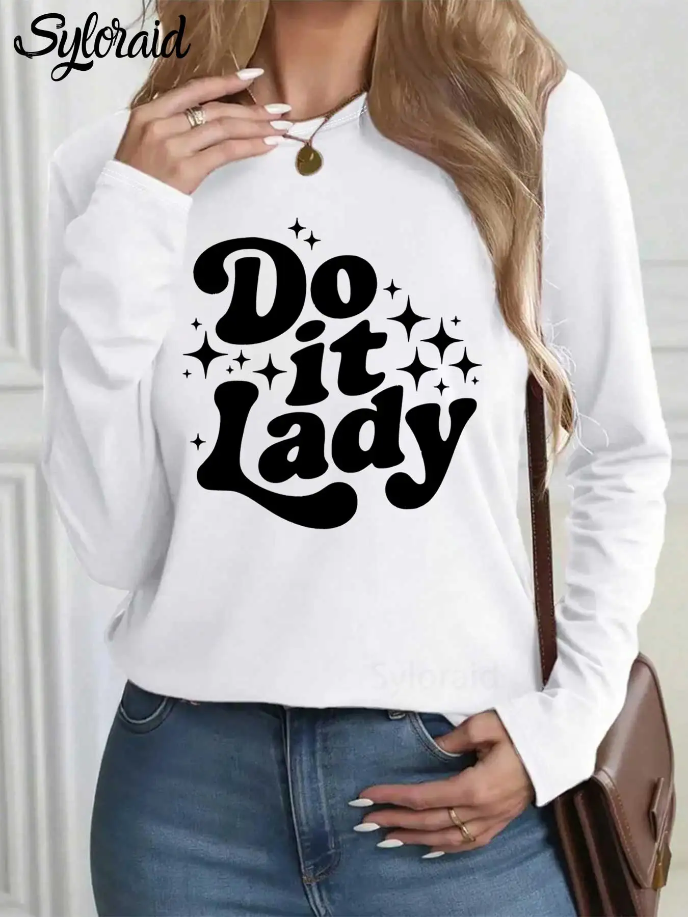 تي شيرت نسائي طويل الأكمام Do It Lady تي شيرت مضحك الفكاهة ميمي قميص موضة رقبة مستديرة كاجوال #1