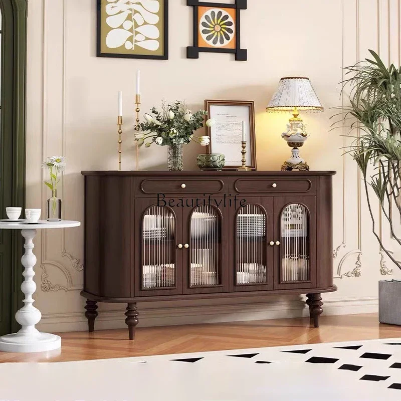 

FG10*Simple medieval living room solid wood retro curved storage Changhong glass entrance cabinet