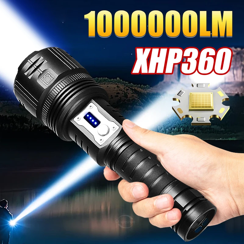 

1000000LM XHP360 LED Flashlight Most Powerful Outdoor Lights Super Bright Rechargeable Torch Light Waterproof Lantern For Hiking